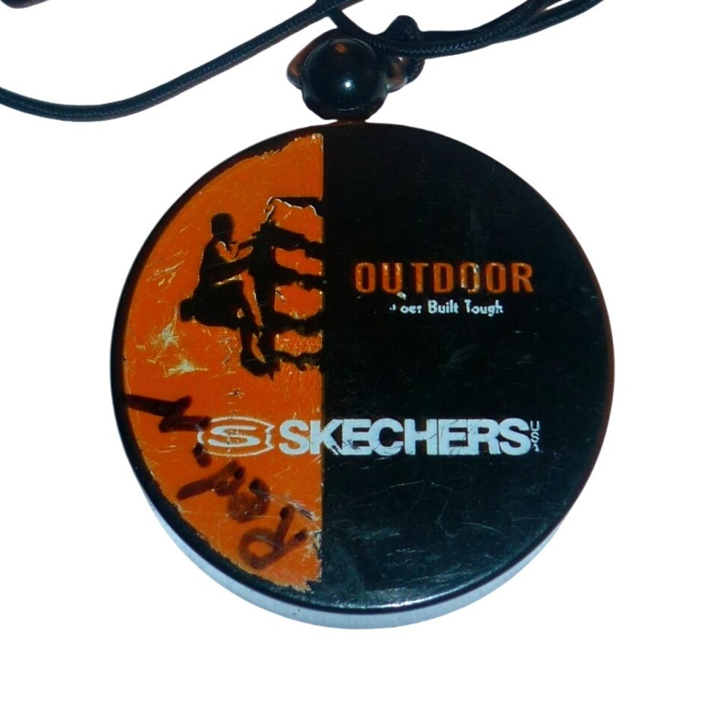 Vintage Skechers Outdoor Built Tough Compass Necklace Black Orange Y2K Accessory